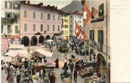LUGANO Piazza S. Antonio, Markt, Tram