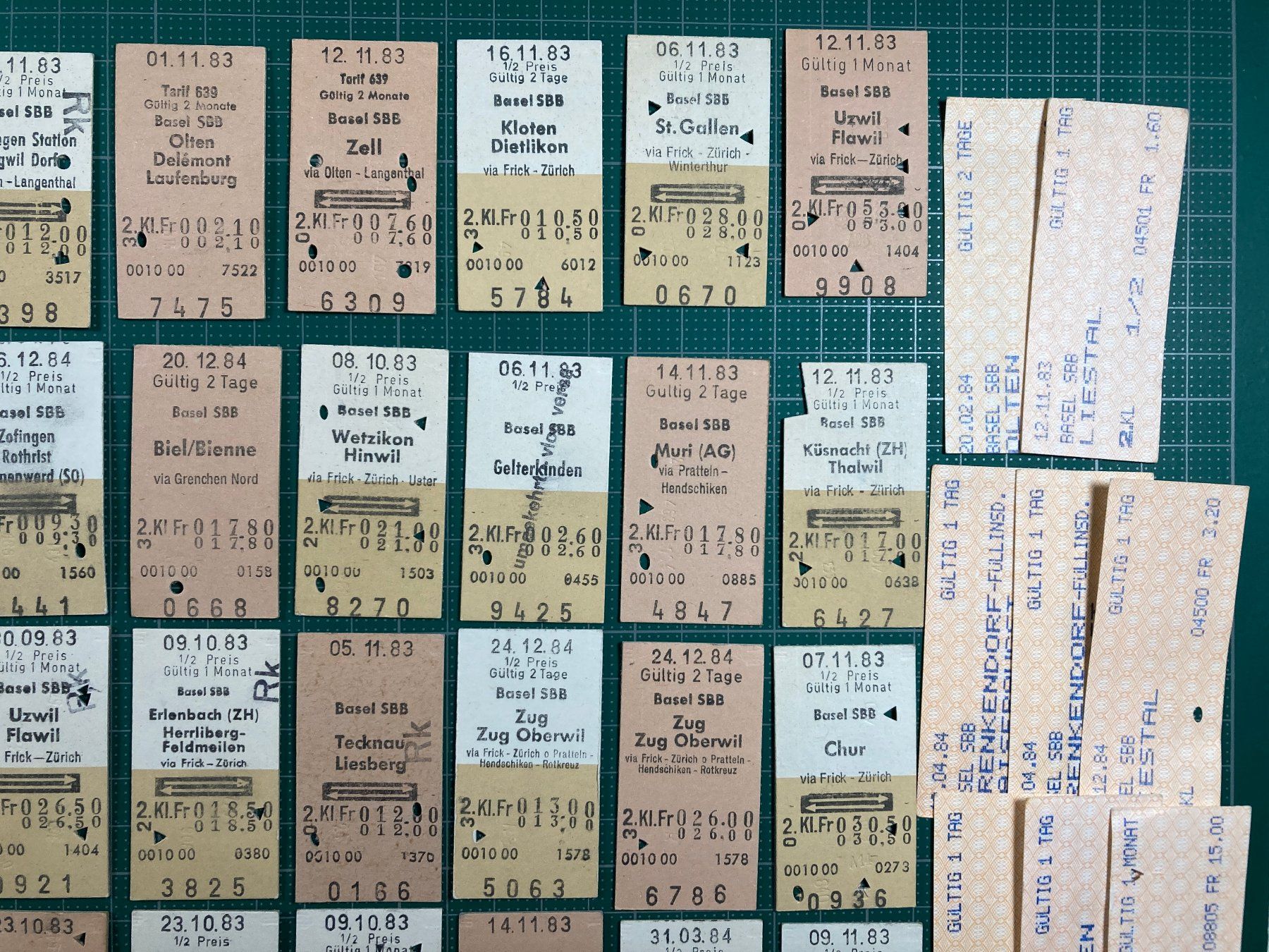 Biglietti: BASEL, 65 alte Bahn Billette, SBB, 1983, 1984 – Usato da Lenzburg venduto da fh1 3