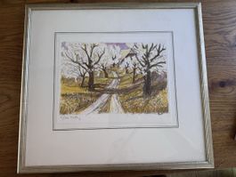 Lithographie "Blühende Bäume" von Fred Baumann 1981 Nr. 37/1