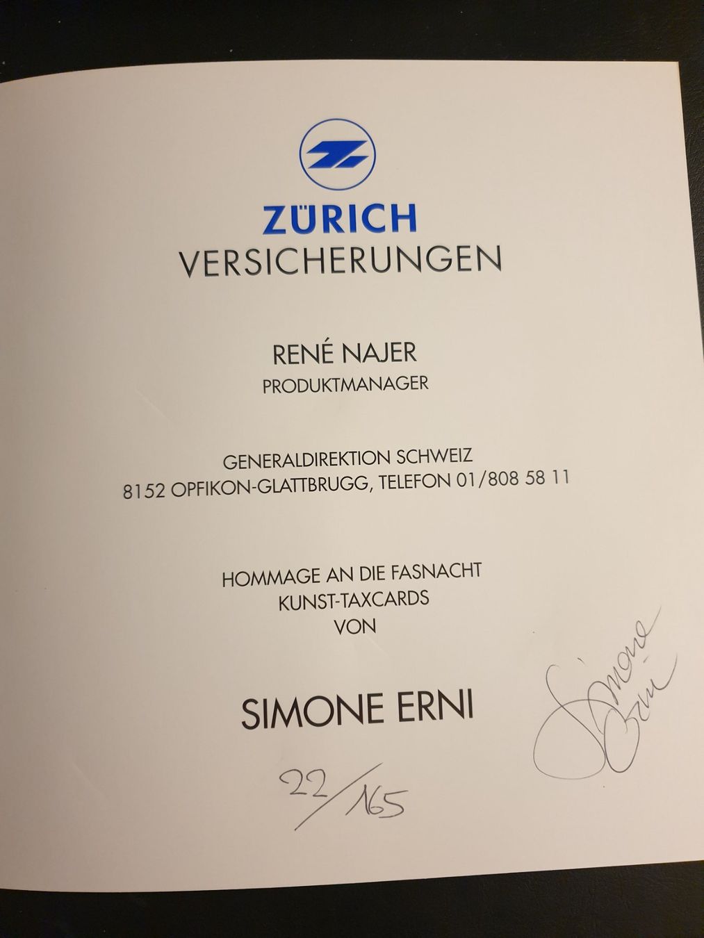 Schede telefoniche: Zürich Versicherungen Simone Erni 165ex – Nuovo (secondo la descrizione) da Rain venduto da chesz 1