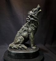 Signierte, grosse Bronze Skulptur, Wolf Figur