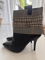 Schutz Black Leather Rhinestone Ankle Boots – 10 cm - Size E