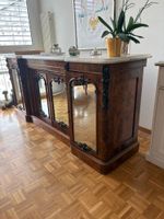 Grand buffet ancien XIXe, ronce de noyer et marbre blanc