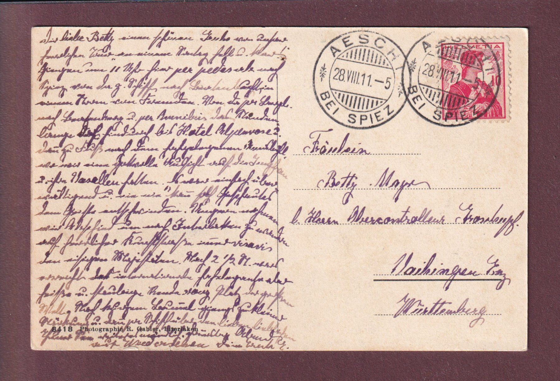 Cartoline postali: AMISBÜHL - Interlaken - 1911 // Loch // – Usato da Pully venduto da nicecards 1
