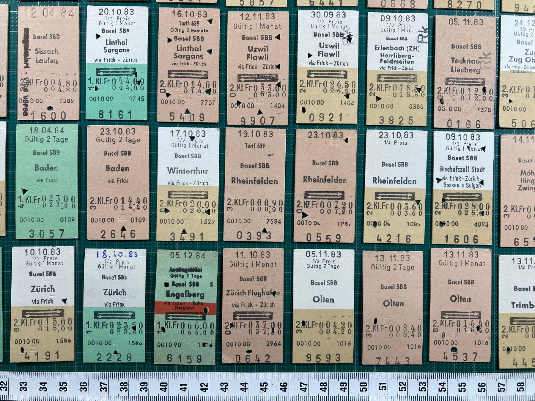 Biglietti: BASEL, 65 alte Bahn Billette, SBB, 1983, 1984 – Usato da Lenzburg venduto da fh1 5