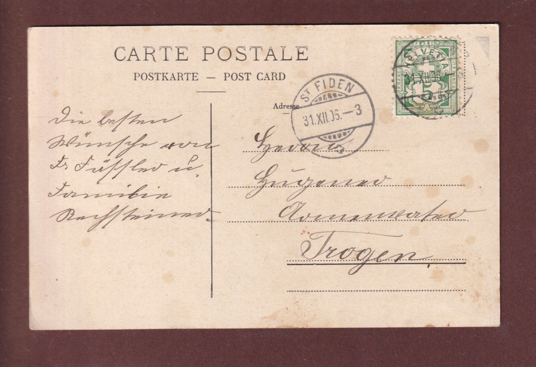 Ansichtskarten: ST. GALLEN - Prosit Neujahr - 1906 – Gebraucht aus Pully von nicecards 1