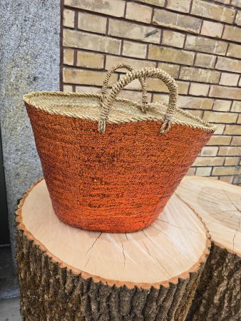 Korb: Palmblatt/Pailletten kupfer/cognac-ANGEBOT