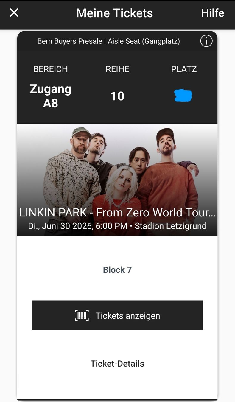 Biglietti: Linkin Park Sitzplatzticket (30.06.2026) – Nuovo e nell'imballaggio originale da Weinfelden venduto da mendaxx