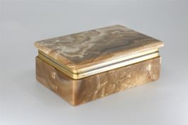 B0333 Deckeldose Onyxmarmor mit Messingmontur Italien ~1950