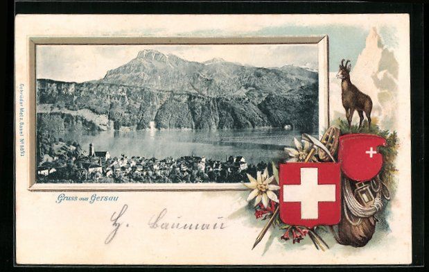 Cartes postales: Passepartout-Lithographie Gersau, Ortspa – D'occasion à Berlin par bartko-reher