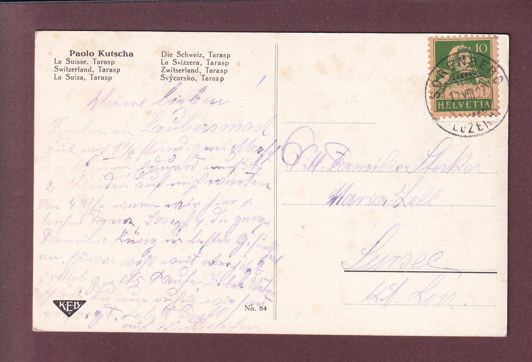 Cartoline postali: TARASP - Paolo Kutscha - 1927 – Usato da Pully venduto da nicecards 1