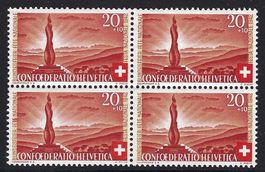 Pro Patria 1942 4er-Block ⊞ postfrisch ** mit Abart 16.2.02