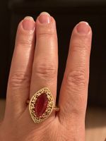 Grosse bague vintage  dorée jaune 59,5 pierre grenat