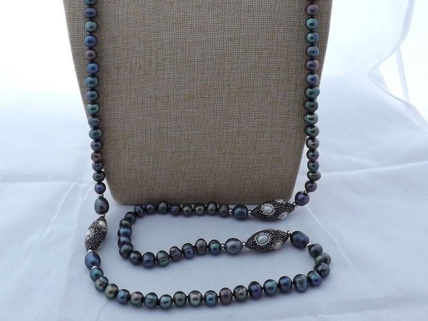 Catenine: Statement 125cm schwarz Perlen Kette Collier Echt Perle Noir – Nuovo (secondo la descrizione) da Prilly venduto da ilyria73 6