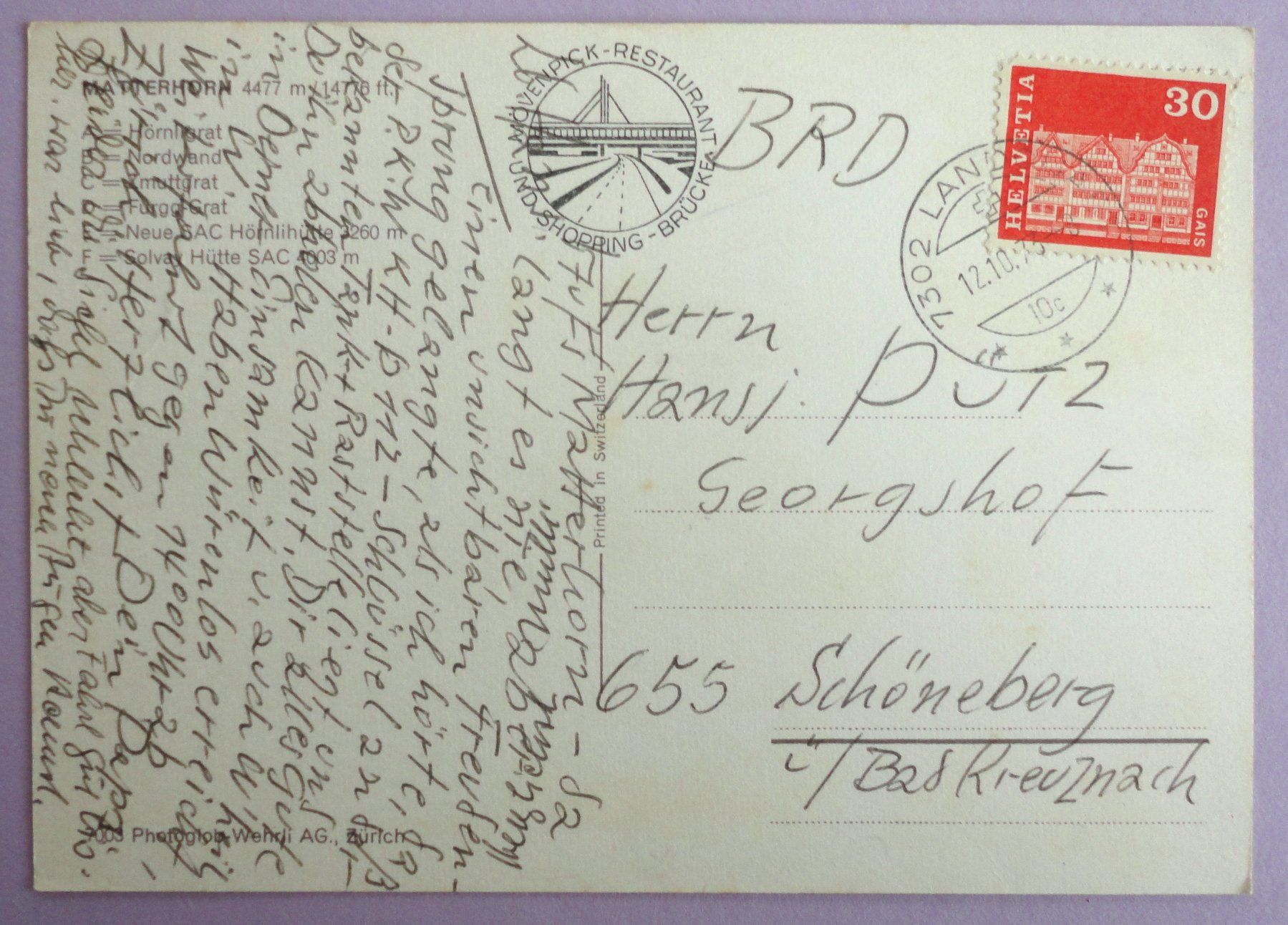 Cartoline postali: Matterhorn 1776 m – Usato da Fétigny venduto da Billy2miny 1
