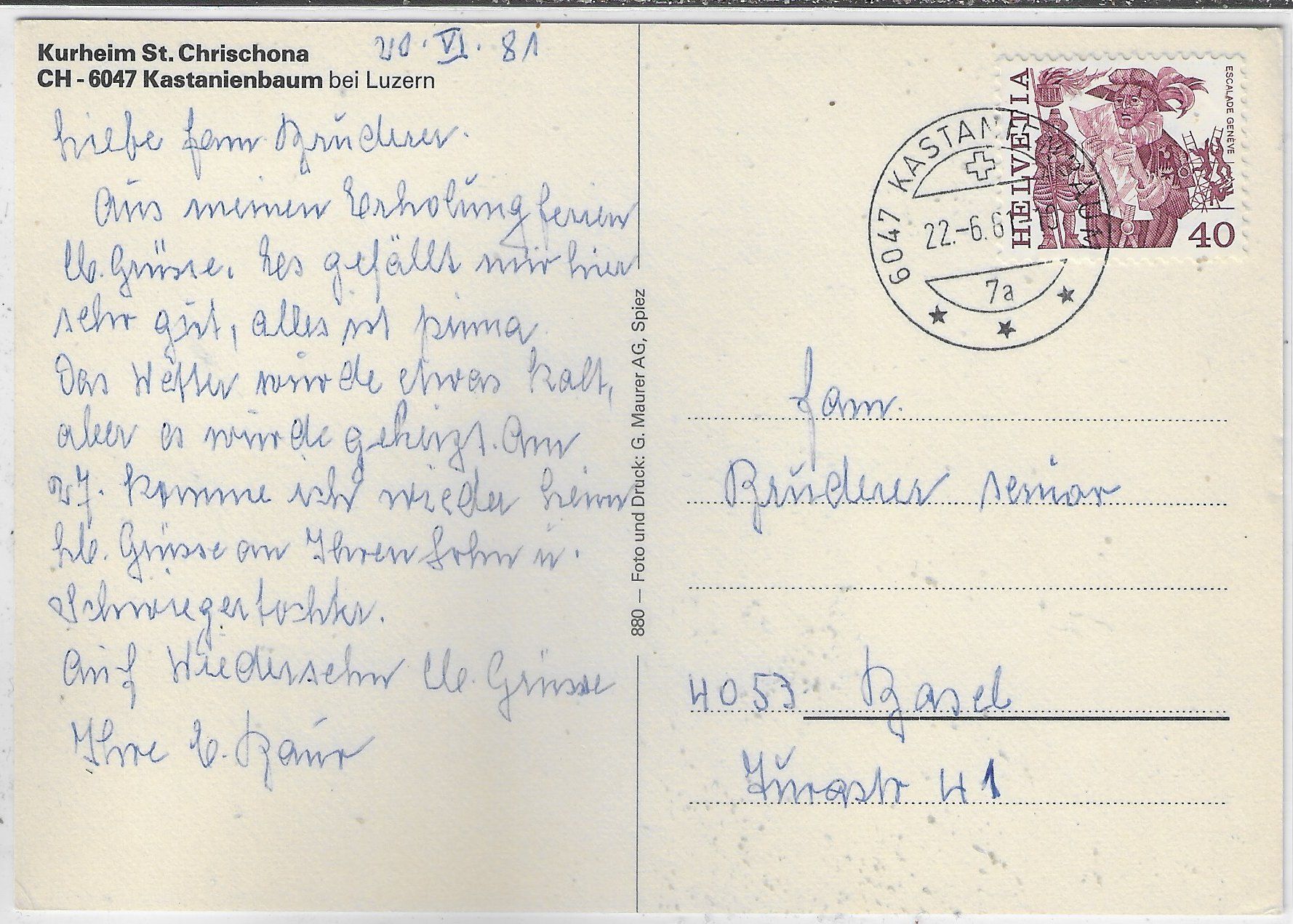 Cartoline postali: Kurheim St. Chrischona - Kastanienbaum – Usato da Ettingen venduto da Kartenplanet 1