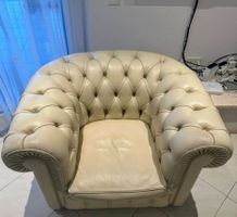 Fauteuil Chesterfield cuir crème - parfait pour l'hiver 🛋️