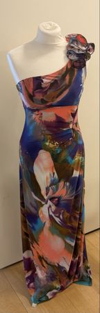 Abendkleid one-shoulder mit Blumenmuster