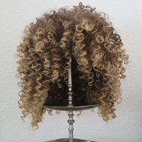 Perücke lockig blond braun meliert Neu