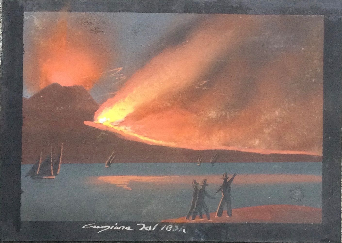 Gemälde: Antike Napoli Vulkan Gouache Gemälde – Gebraucht aus Root von  1