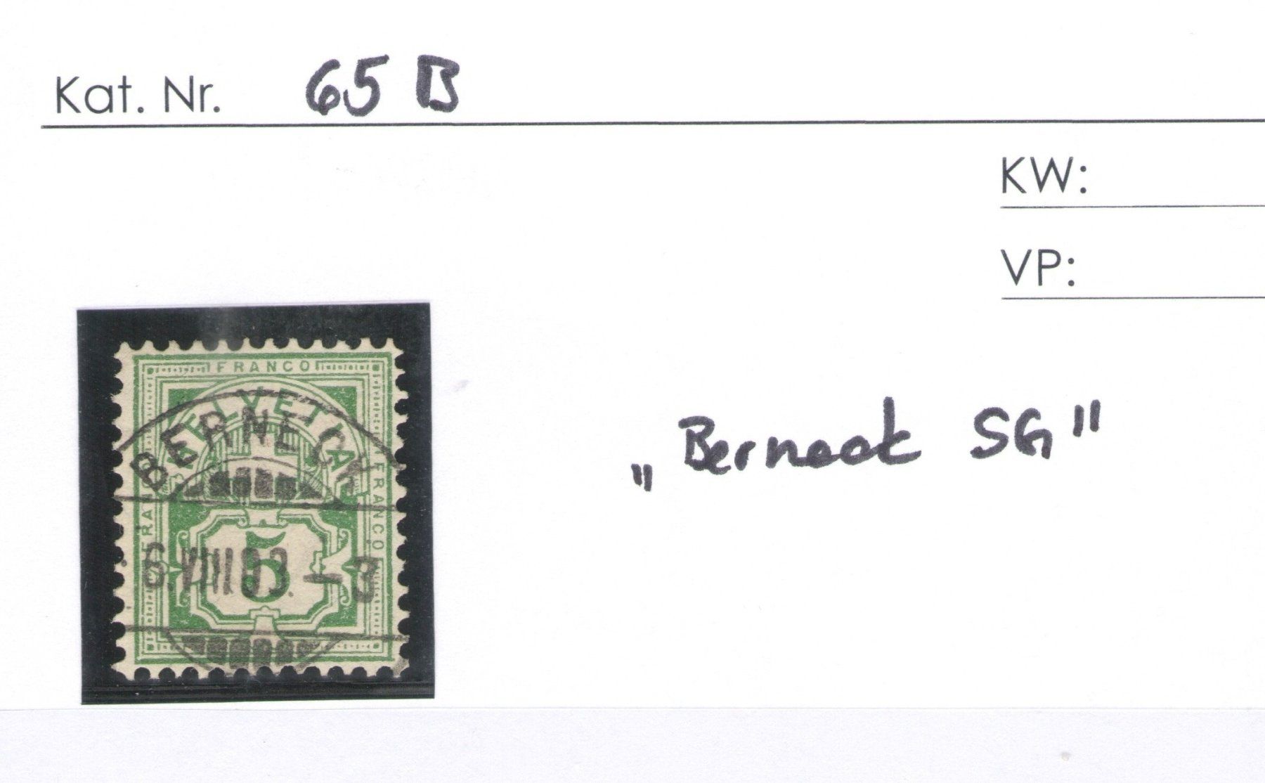 Tutti i francobolli: CH - Ziffermuster - SBK Nr. 65B - Berneck SG – Usato da Rombach venduto da VENTIS-Auktionen 2