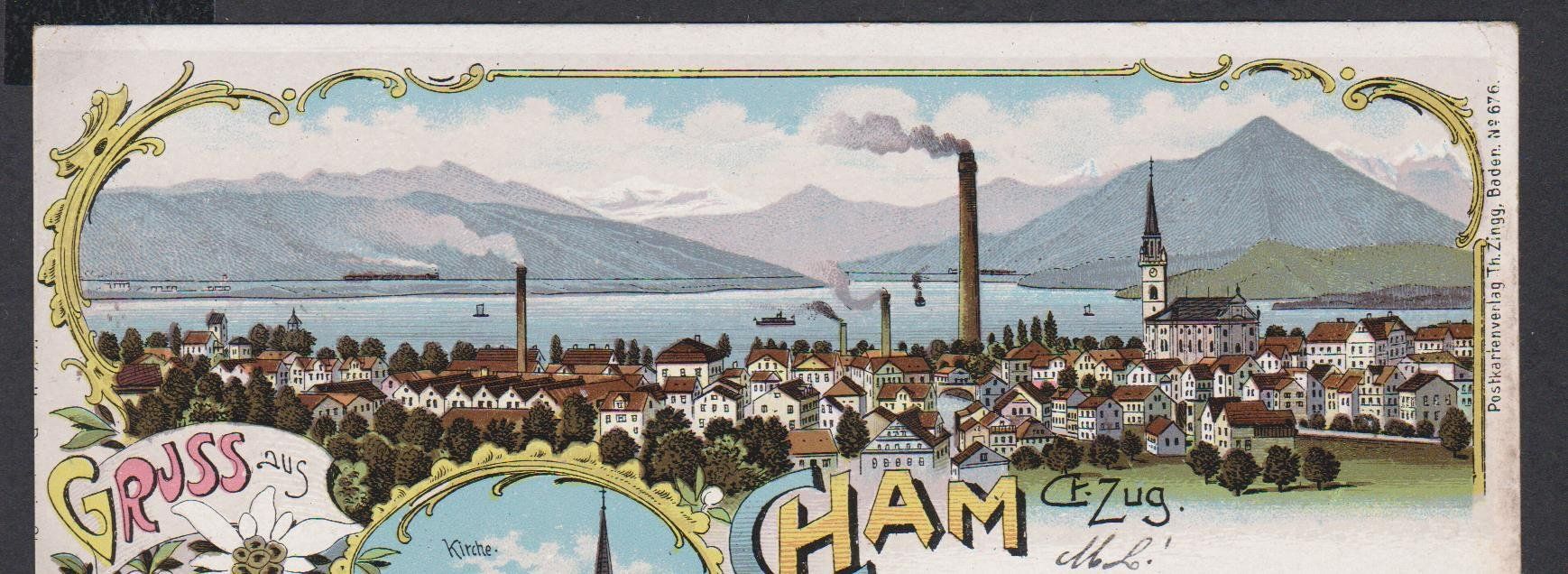 Cartoline postali: Cham  ZG   -   alte Litho Ansichtskrte gestempelt 1903 – Usato da Vitznau venduto da Ropaku 1