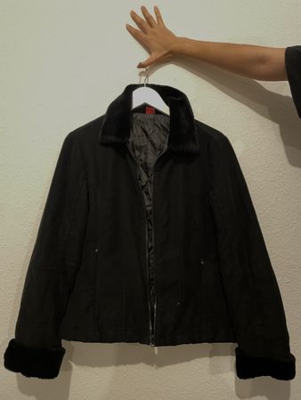 Black jacket with faux fur trim
