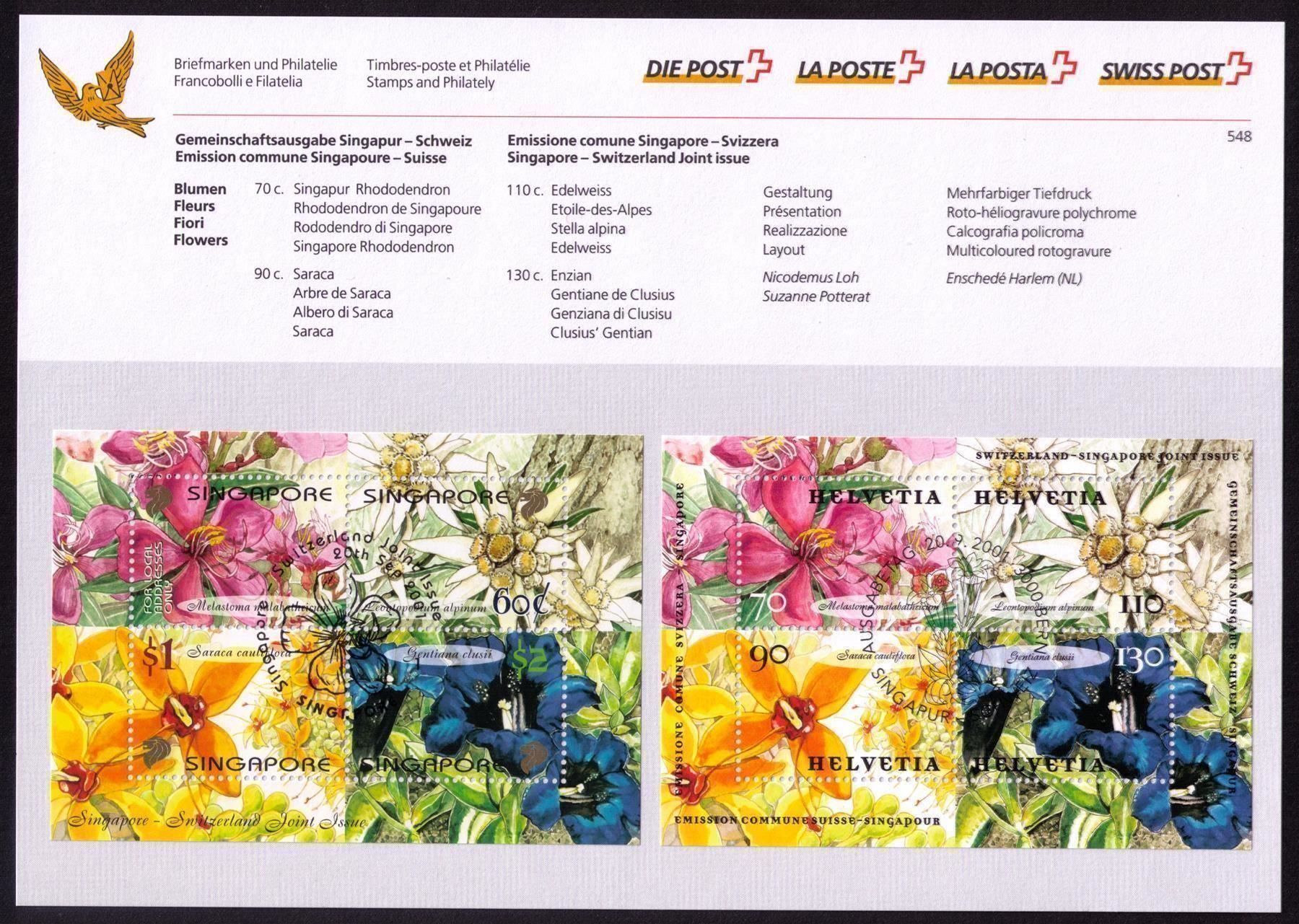Tutti i francobolli: 2001_Sammelblatt SINGAPUR-SCHWEIZ_Blocks BEIDER Länder !! – Usato da Marthalen venduto da Ch_quality
