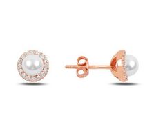 Ohrstecker rund Perle Zirkonia roségold 925 Silber 7mm