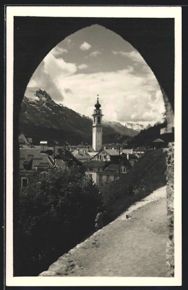 Cartoline postali: Samaden, Ortspartie mit Blick auf Kircht – Usato da Berlin venduto da bartko-reher