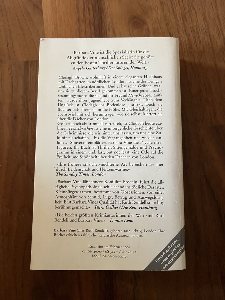 Libri: Barbara Vine: Heuschrecken – Usato da Schlierbach venduto da matro01 1