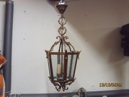 Laterne Deckenlampe antik Messing massiv 3 flammig