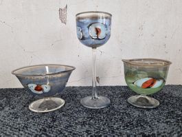 Atelier Pavel Molnar 3er Glaskunst Kelch und Schalen