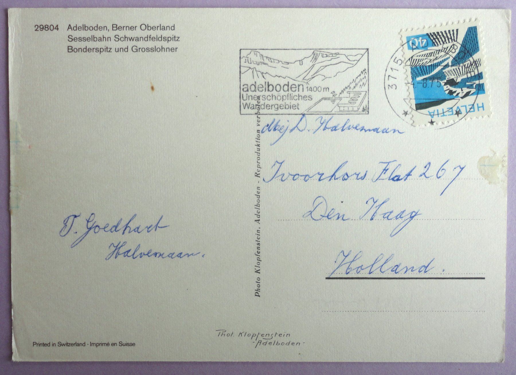 Cartoline postali: Adelboden, Sesselbahn Schwandfeldspitz – Difettoso da Fétigny venduto da Billy2miny 1