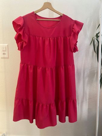 Kleid Rüschenärmel & Stufenschnitt pink Gr. XL