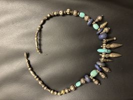 Vintage Halskette mit Türkis und Lapislazuli, Boho-Stil