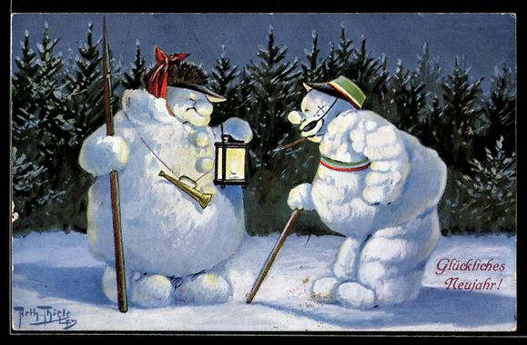 Cartoline postali: Arthur Thiele: Nachtwächterschneemann u – Usato da Berlin venduto da bartko-reher