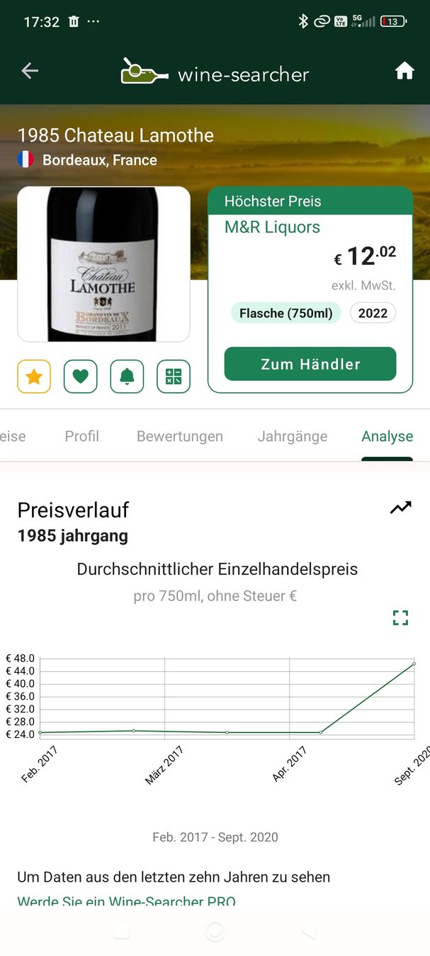 Vino: 1985 Chateau Lamothe Bordeaux – Nuovo e nell'imballaggio originale da Büsserach venduto da Vintage-vins 5