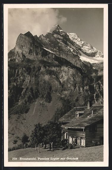 Cartoline postali: AK Braunwald, Pension Heer mit Ortstock – Usato da Berlin venduto da bartko-reher
