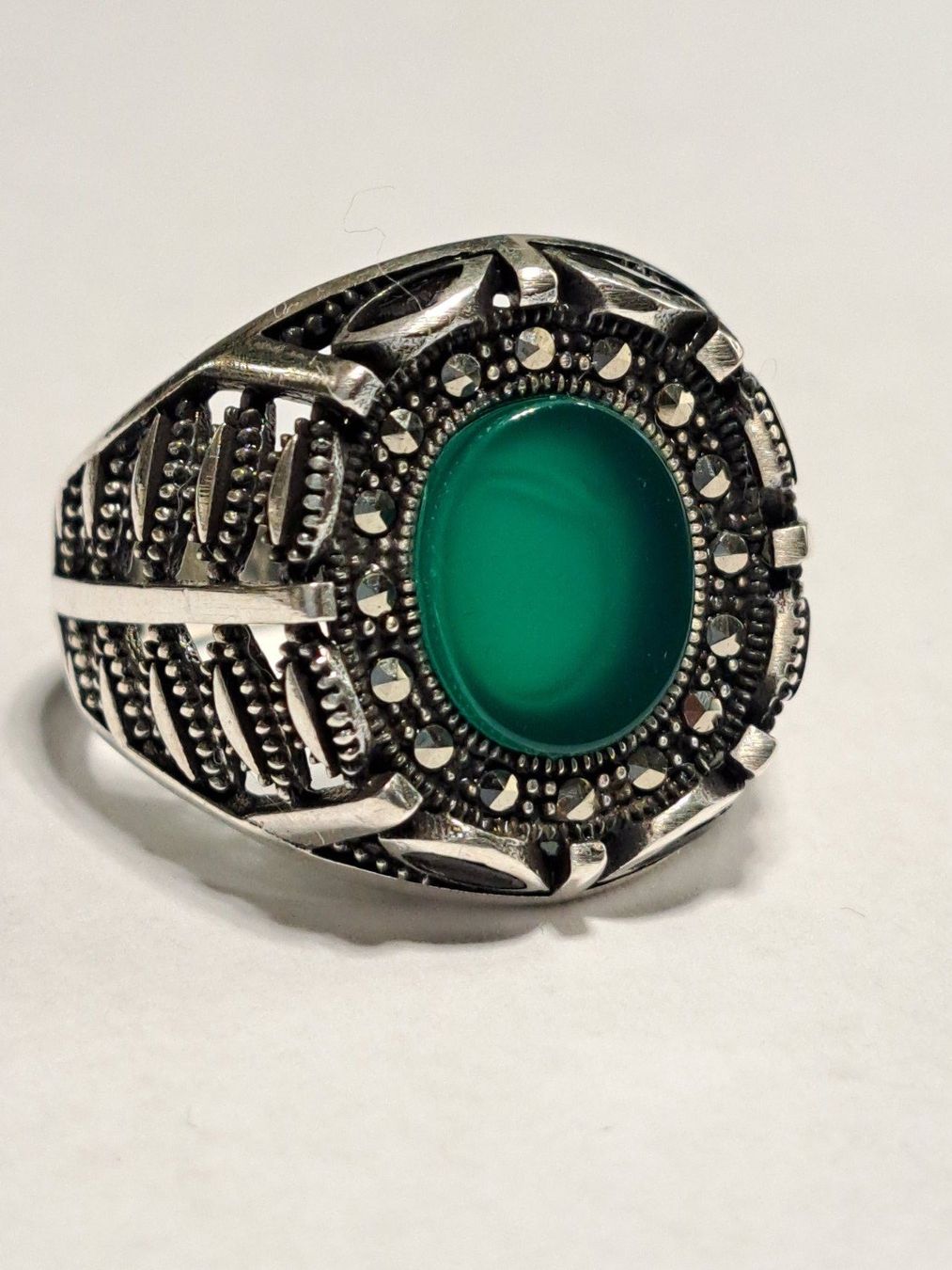 Ringe: 0032 - Bague en argent, Agate vert, taille 61 – Neu und originalverpackt aus Neuchâtel von NIDAVELIR