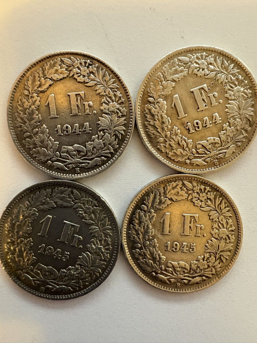 Tutti le monete: 1fr 2x 1944 / 2x 1945 4 Munze  – Usato da Murten venduto da Tzaugg 3