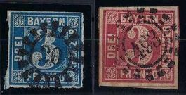 Altdeutschland 1850/62 Bayern 3+3 Kreuzer mit Mühlrdastempel