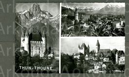 AK sw Thun BE 3- Bild, Schloss, Stockhorn ≈ 1958