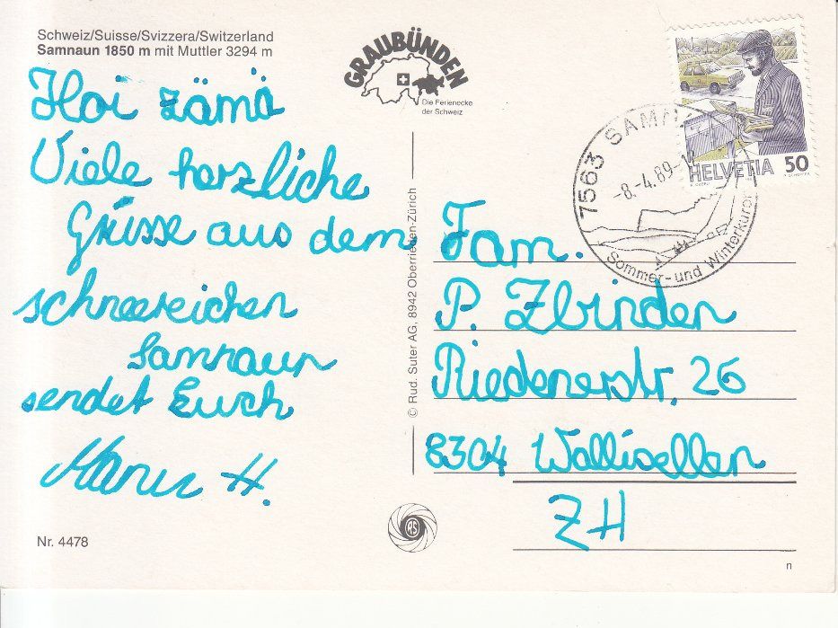 Cartoline postali: Samnaun 1989 – Usato da Bürglen TG venduto da StampGraf 1
