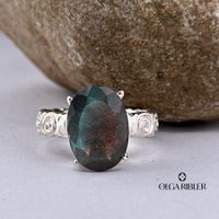 Unikate Silber Ring 925 mit Labradorite Grösse 58