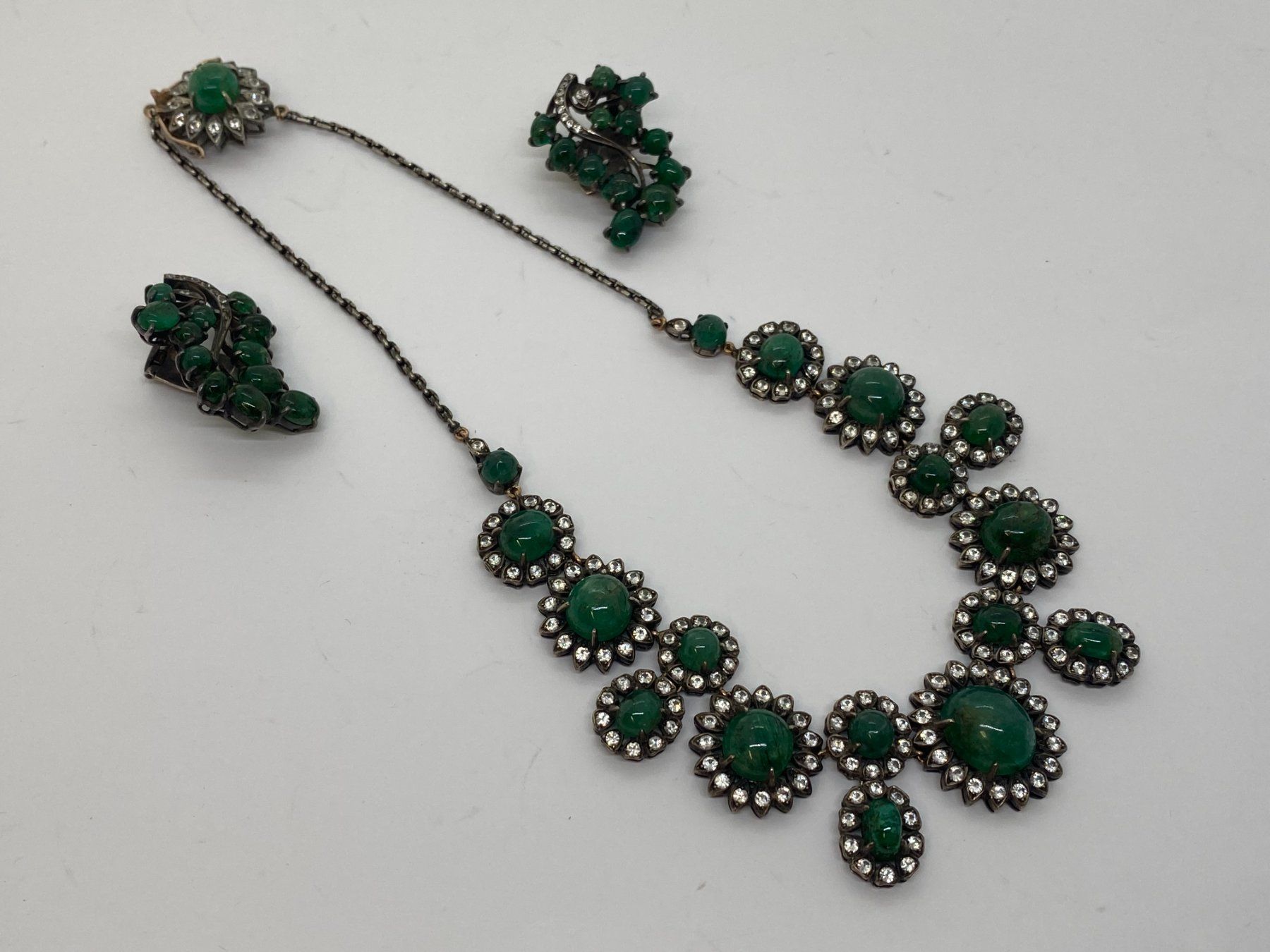 Catenine: Collier Smaragd, weisse Saphire 40cm Silber /i425 – Usato da Bern venduto da JMsoehne1987