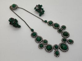 Collier Smaragd, weisse Saphire 40cm Silber /i425