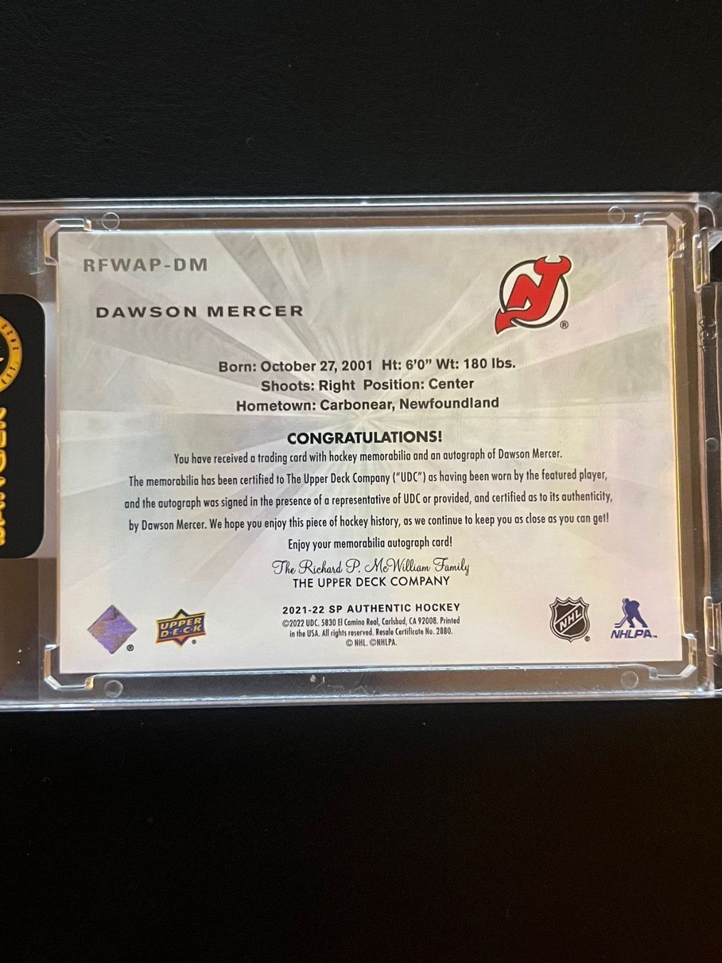 NHL Carte collezionabili: Dawson Mercer 2021 Future Watch 54/99 New Jersey Devils – Nuovo (secondo la descrizione) da Möhlin venduto da SwissHockeyCards 1
