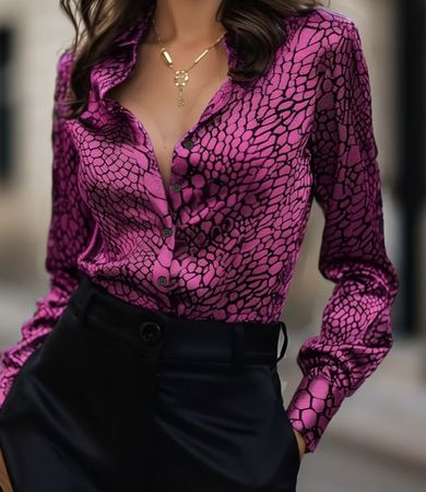 Glamour Camicia di raso Fucsia-tg L👍ideale per primavera