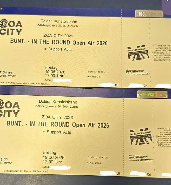 Billets: Bunt Ticket  – D'occasion à Chur par eli_w6kg